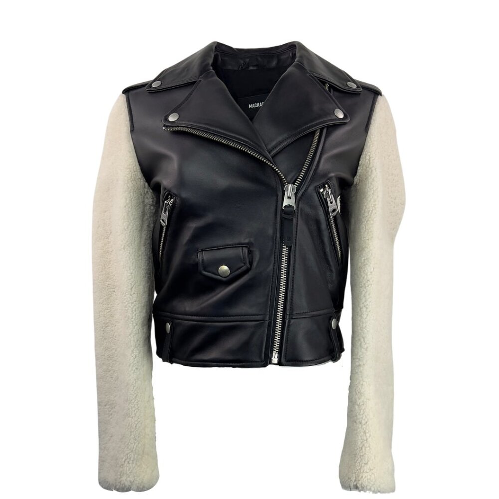 Mackage Leather Jacket With Shearling Sleeves